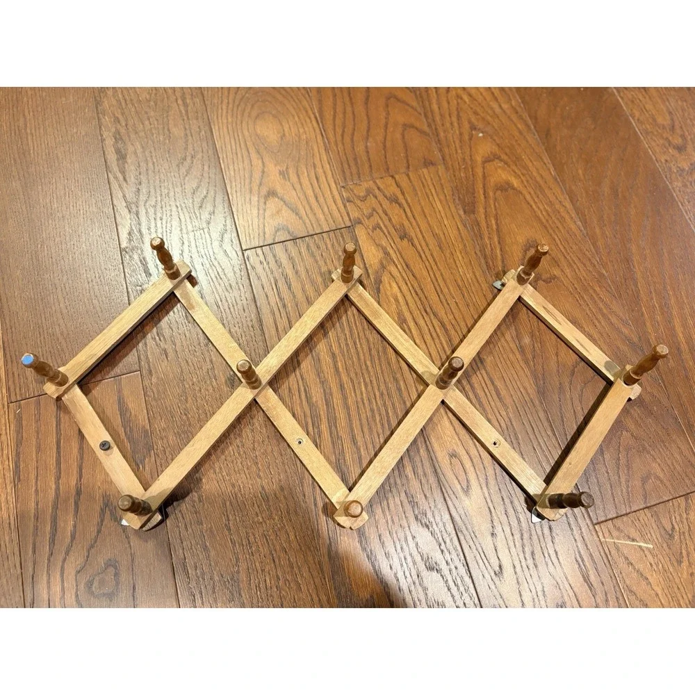 Vintage Wood Accordion Peg Rack Expandable Wall Coat Hat Towel Holder #2